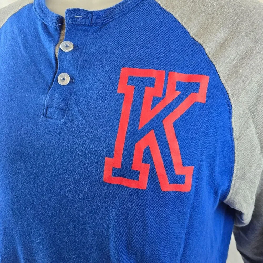 Kansas Jayhawks T Shirt Mens Large Blue Gray Adidas Henley Raglan Retro Style